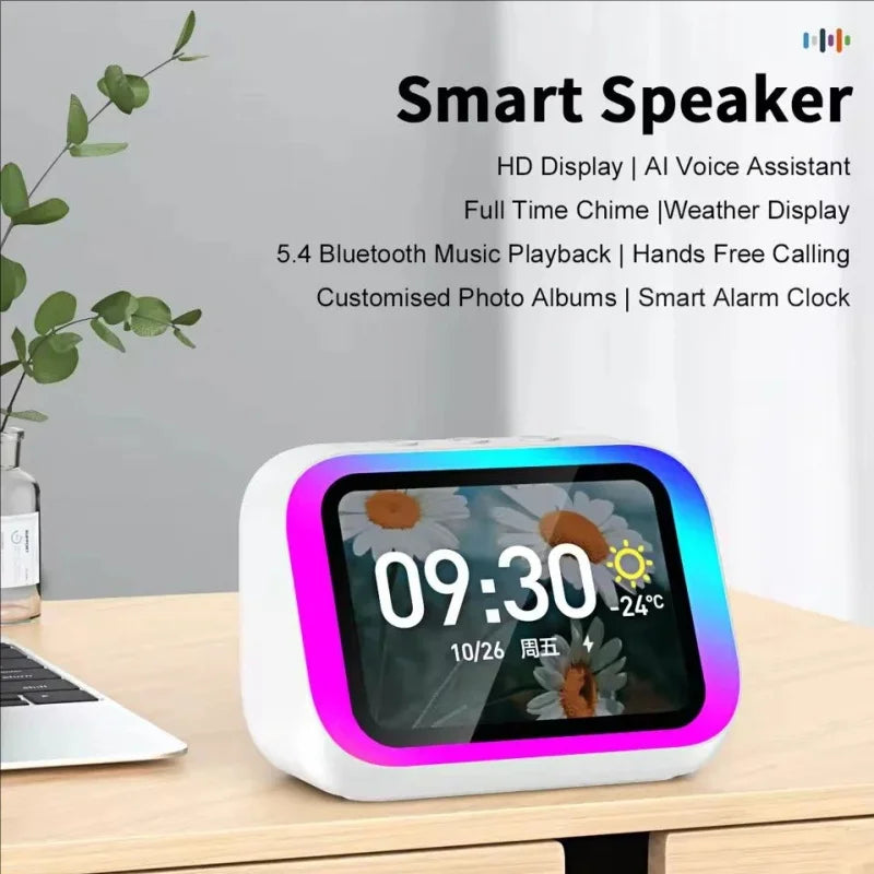 AI Bluetooth 5.4 Speaker HD Touch Screen Photo Album Alarm Clock HiFi Stereo Voice Assistant