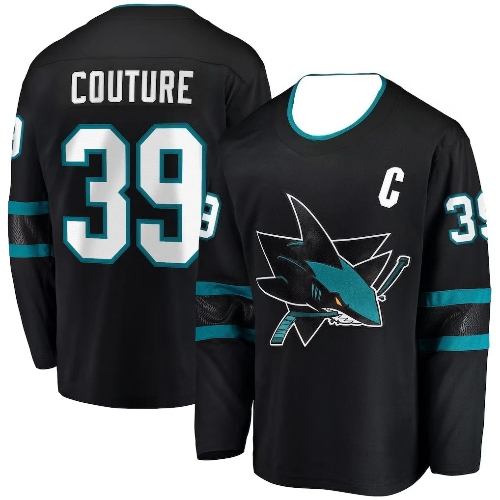 Hockey Jersey - Teal with Black/White Accents Shark Logo with Crossed Sticks Classic Striped Design Athletic Jersey 3d HD Prints
