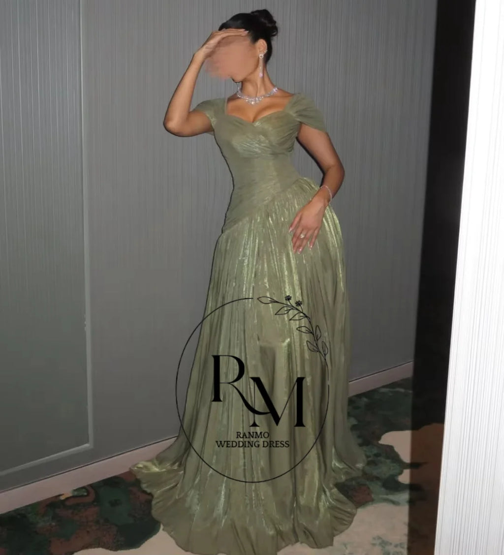 Ranmo Women'S Wedding Party Attire Customize Square Neck A-Line Evening Dresses Short Sleeves Floor-Length Women'S Formal Dress