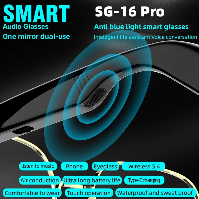 Lenovo New SG-16 Pro Smart Audio Glasses Air Conduction Wireless Bluetooth HD Headset Dustproof Waterproof Microphone Sunglasses