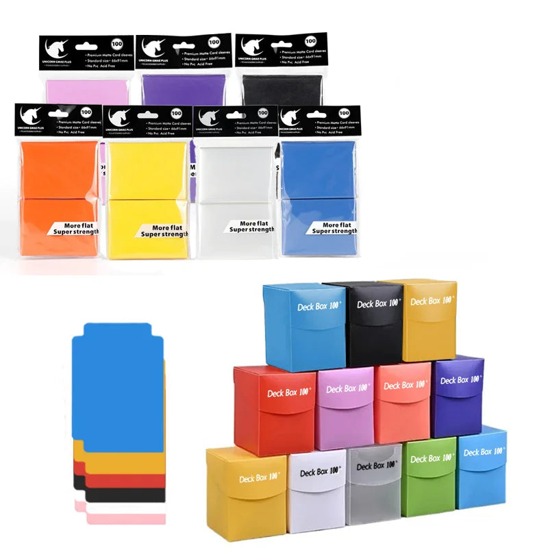 Cards Deck Box for Pokemon MTG TCG Trading Cards with 1pc Divider and 100PCS 66x91mm Matte Standard Size Card Sleeve for TCG MTG