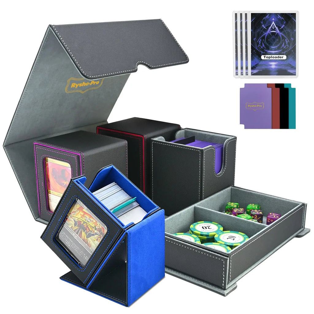 5 In 1 Deck Box For Pokemon Black Bolt MTG TCG Sports Cards Trading Card Storage Box Cards 4 Deck Cases With Covers And Dividers
