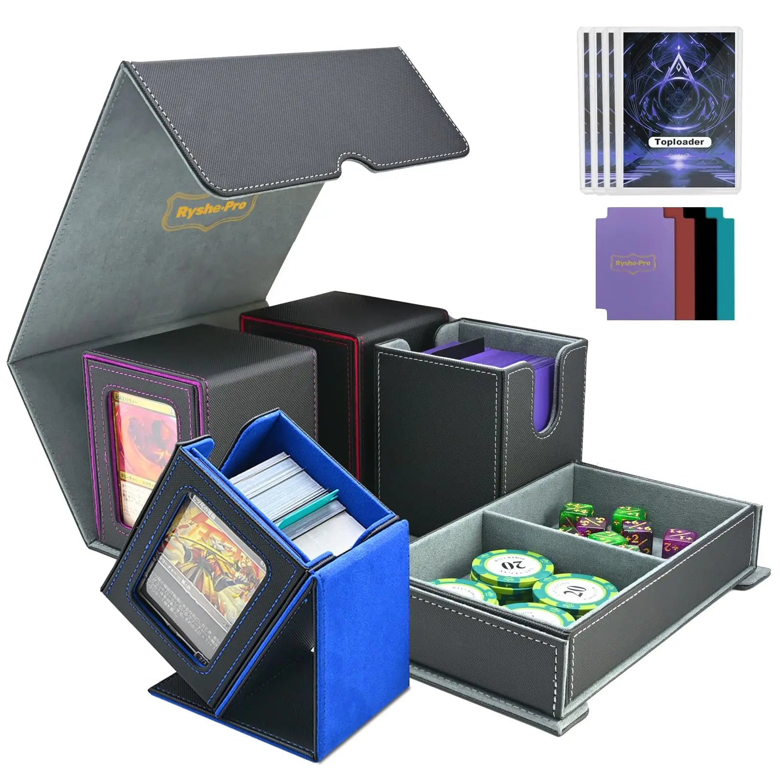 5 In 1 Deck Box For Pokemon Black Bolt MTG TCG Sports Cards Trading Card Storage Box Cards 4 Deck Cases With Covers And Dividers