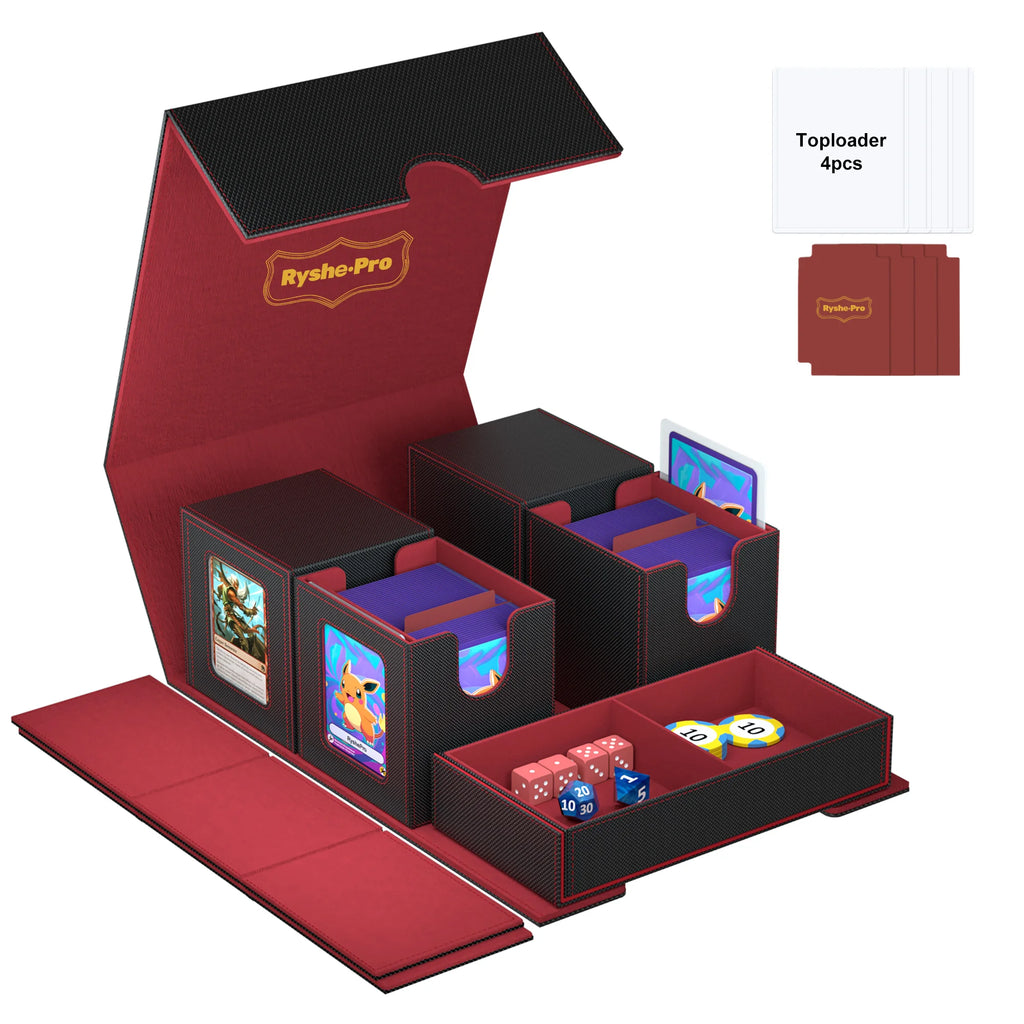 5 In 1 Deck Box For Pokemon Black Bolt MTG TCG Sports Cards Trading Card Storage Box Cards 4 Deck Cases With Covers And Dividers