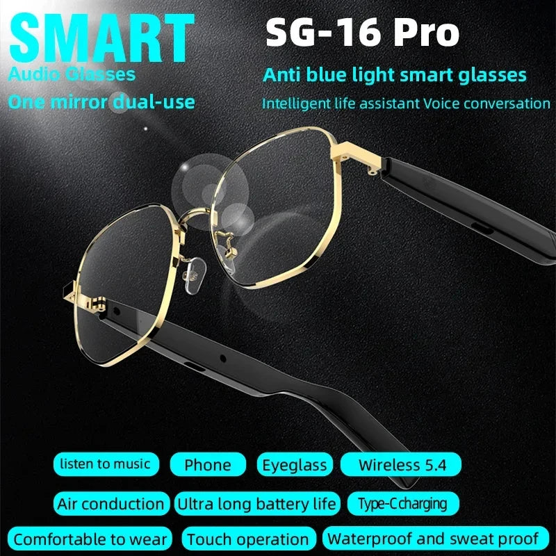 Lenovo New SG-16 Pro Smart Audio Glasses Air Conduction Wireless Bluetooth HD Headset Dustproof Waterproof Microphone Sunglasses