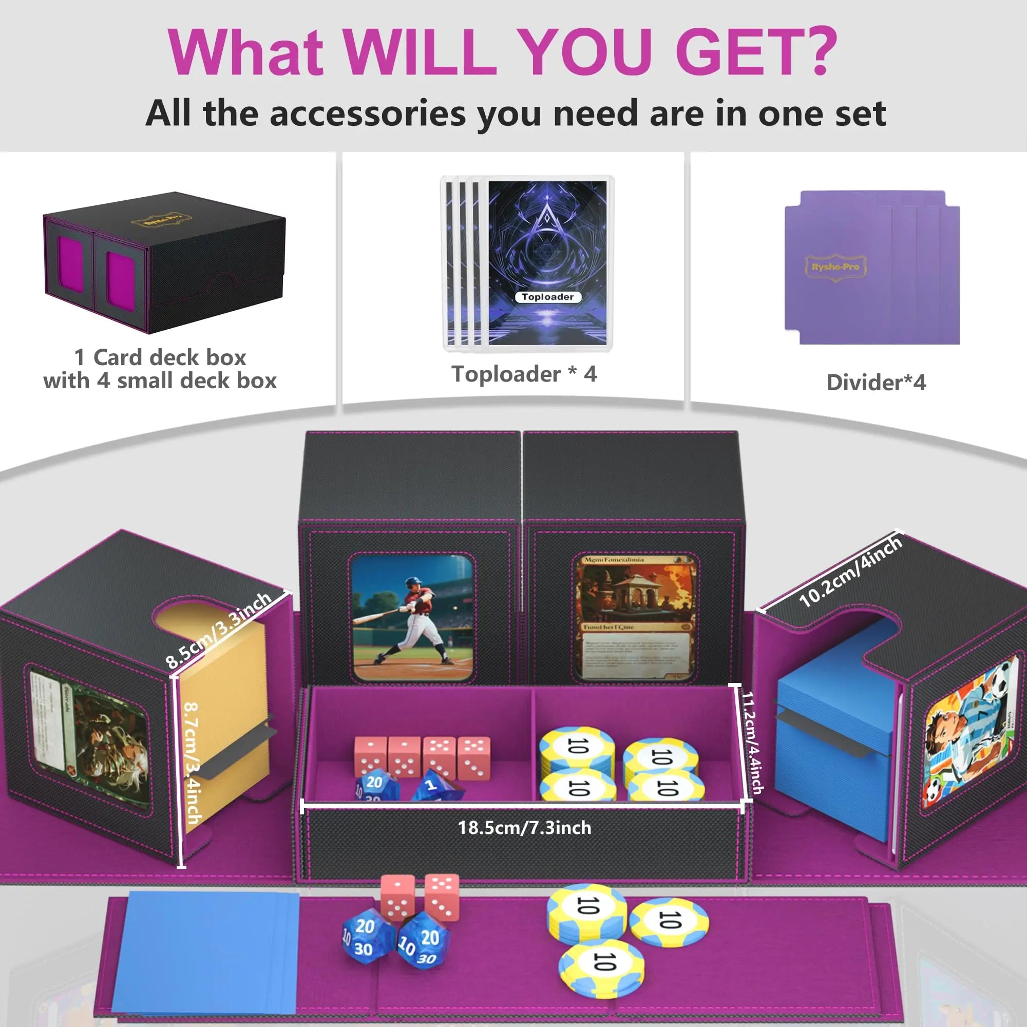 5 In 1 Deck Box For Pokemon Black Bolt MTG TCG Sports Cards Trading Card Storage Box Cards 4 Deck Cases With Covers And Dividers