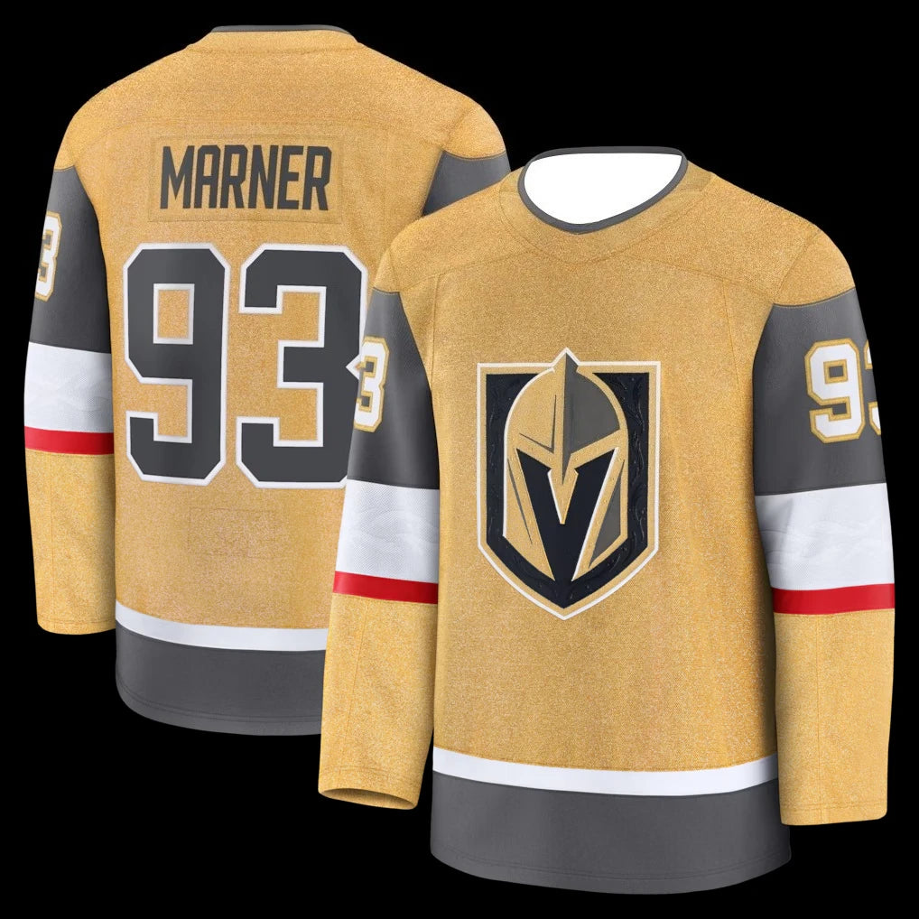 Hockey Jersey - Gold with Gray/Red/White Accents Knight "V" Logo Eye-Catching Design Athletic Jersey 3d HD Prints